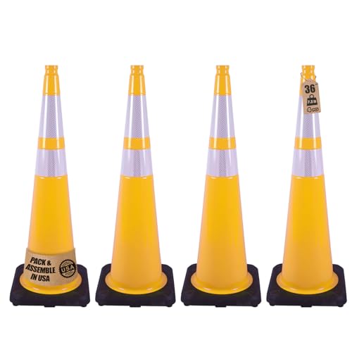 4-Pack 36" Yellow Traffic Cones - Reflective Safety - color: Yellow, size: 36inch