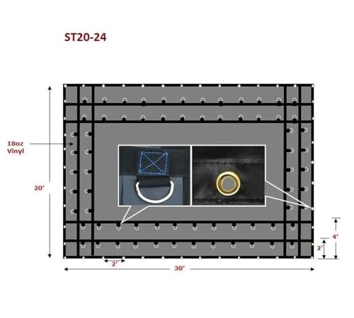 Mytee Products 20' x 24' Flatbed Truck Tarps Heavy Duty Steel Machinery Tarp - Black - size: 20' x 24' (6' Drop)