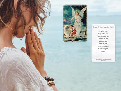 Lot of 10- Guardian Angel Prayer Card 3 3/8 in X 2 3/16 in Made in Italy