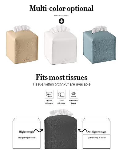 Tissue Box Cover, Jeethemy Square PU Leather Tissue Box Holder, Modern Tissue Case Facial Paper Organizer Dispenser，5X5X5'',Single Charcoal - color: Single Charcoal