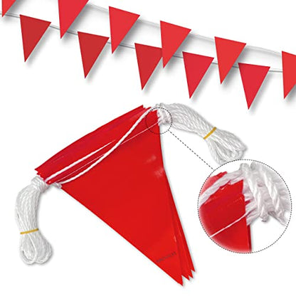 Caution Barricade Flags (102FT string) Warn of hazardous areas, traffic control.Marking construction sites, scaffolding, sporting events, private property. - color: Red, size: 7"x10"x102Ft