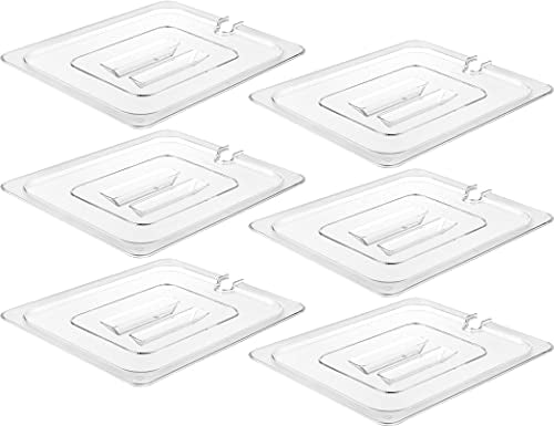 CURTA 6 Pack NSF Notched Food Pan Cover, 1/2 Size Clear Polycarbonate Lid with Handle for Commercial Food Pan, Dishwasher & Freezer Safe Plastic Clear - color: 1/2 Size, size: Handled & Notched Lids