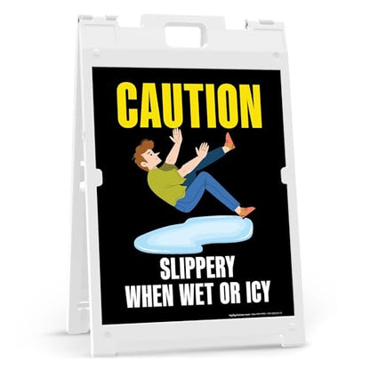 Caution Slippery When Wet Or Icy Folding Floor Sign, 18x24 Inches, Portable A Frame, Made in USA by My Sign Center - size: 18x24 Plastic