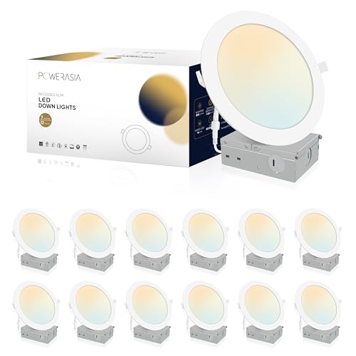 POWERASIA 12 Pack 7 Inch LED Recessed Lighting, 5CCT Canless Wafer, White - color: 12P-5CCT-WH, size: 7INCH