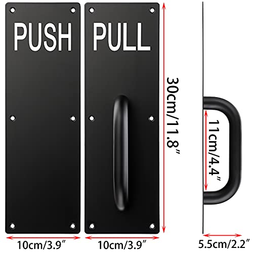 Sumnacon 2 Sets 12 Inch Stainess Steel Door Handles - Sturdy Door Pull Push Plates with Screws, Wall Mounted Pull Push Handles for Home Office Public, Black - color: Black