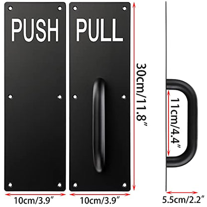 Sumnacon 2 Sets 12 Inch Stainess Steel Door Handles - Sturdy Door Pull Push Plates with Screws, Wall Mounted Pull Push Handles for Home Office Public, Black - color: Black