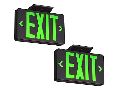 TANLUX Green Exit Sign with Black Housing, LED Emergency Exit Light with Battery Backup, UL Listed, Hardwired Exit Signs with Emergency Lights, Commercial Emergency Lights for Business - 2 Pack - color: Black Housing+Green Letter, size: 2 Pack