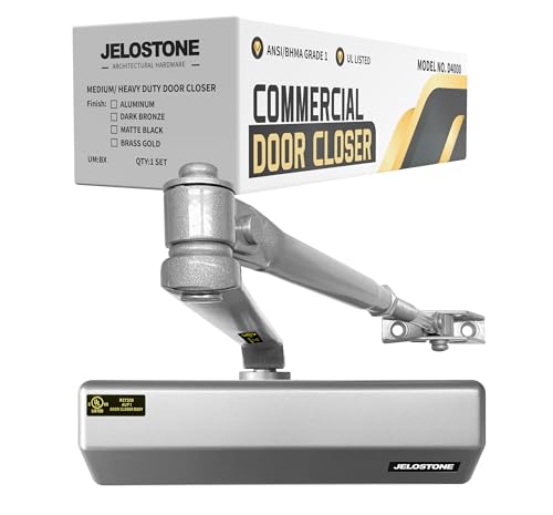 Medium/Heavy Duty, Commercial Door Closer D4000, ANSI Grade 1, UL 3 Hour Fire Rated, ADA Compliant, Adjustable Spring Size 1-6 for Doors (44-330lb, 30-60 in), Indoor/Outdoor (Aluminum) - color: Silver