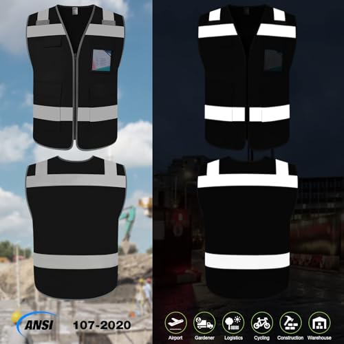 TCCFCCT Construction Vest 5 Pockets Reflective Safety Vest, Black S - color: Lion 01-fabric-black, size: Small