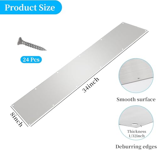 2 Pieces Door Kick Plate for Exterior Door: Mineye 8 X 34 inch Kick Plate for Bottom of Door, Brushed Nickel Front Door Kick Plate with Screws for Interior or Exterior Anti Scratch Door Protection - color: Silver, size: 8 x 34 Inch