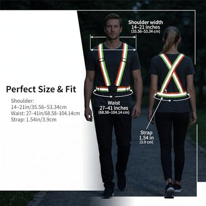 2PCS High Visibility Reflective Safety Vest, Reflective Safety Suspenders, 2 Inch Wide Straps, Adjustable and Elastic, Safety & High Visibility for Running, Cycling, Walking, Construction, Motorcycle