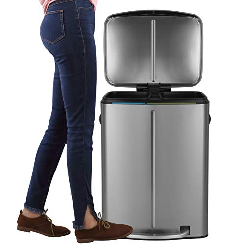 happimess Marco 10.6 Gal Double Bucket Step Trash Can, Platinum Silver - color: Stainless Steel
