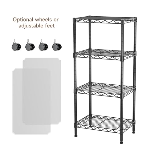 Golpart 4Tier Adjustable Storage Shelves Metal Wire Shelving Standing Shelf - color: Black, size: 4-tier-11.6"Dx17.6"Wx44.2"H