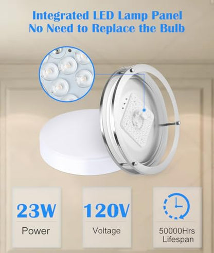 2Pack 13 Inch Oval LED Ceiling Lights, LED Flush Mount Light Fixture, 23W, 2700K/3000K/3500K/4000K/5000K Adjustable, Brushed Nickel Ceiling Mount Light Fixture for Bedroom Kitchen Bathroom - color: Brushed Nickel, size: 13 inch - 2 Pack