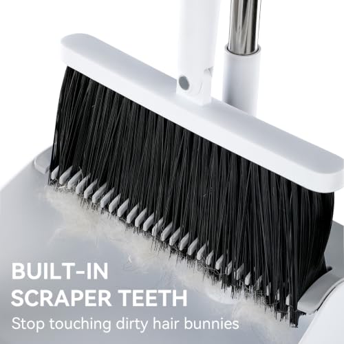 MOPALL Broom with Dustpan Combo Set Collapsible Standing Inc 2 Broom Heads - color: White