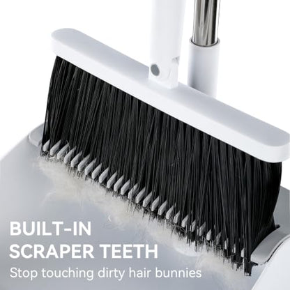 MOPALL Broom with Dustpan Combo Set Collapsible Standing Inc 2 Broom Heads - color: White