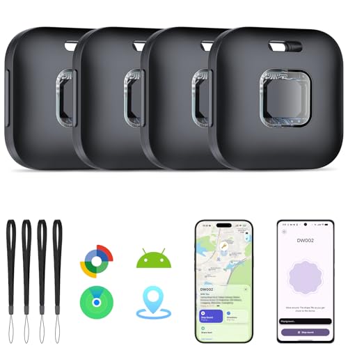 Hoxe Air Tracker Tags-4 Pack for iOS & Android, Smart Tag for Key, Bag, Pet - color: Black (4 Pack), size: 4 Pack