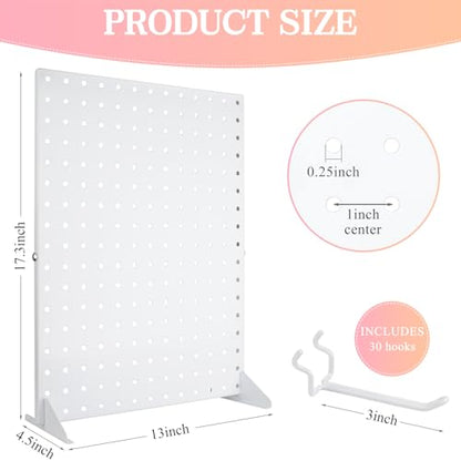 2 Pcs Metal Pegboard Display Stand with 30 Peg board Hooks, Tabletop Pegboard Shelf for Craft Shows & Fairs, Retail Stores, Vendors Arts and Crafts Finishing - 17x13Inch & White - color: White&2