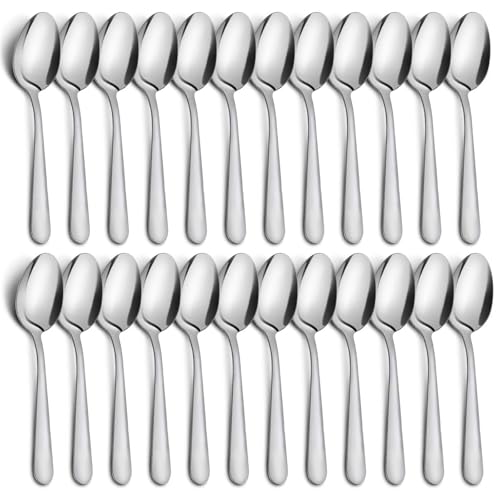 24-Piece Dinner Spoons Set - 6.7" Stainless Steel Spoons Silverware, Durable Dessert Spoons, Table Spoon Use for Home, Kitchen and Restaurant - Mirror Polished, Dishwasher Safe - size: 24p Dinner Spoons