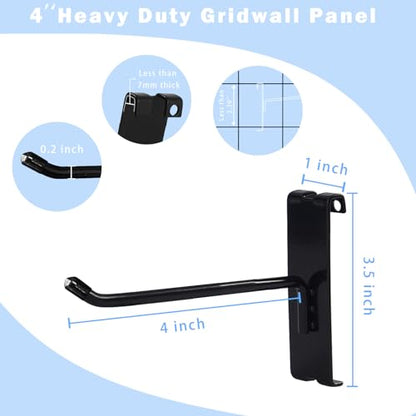 4" Black Gridwall Hooks 32 Pcs with Protective Head - color: 32 Pcs, size: 4‘’