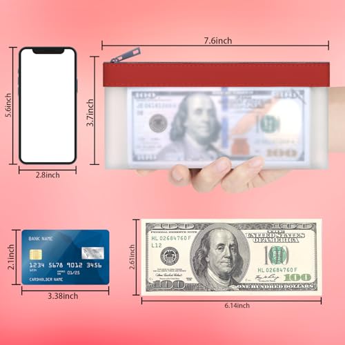 Clear Money Envelopes for Cash Cash Money Bag Pouch 7.6"x3.7" - color: Red