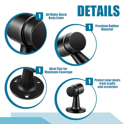 Yaocom 8 Pack Heavy Duty Floor Mounted Door Stop 3 in Aluminum Commercial Grade Door Stopper with Rubber Bumper & Stainless Steel Screws (Black) - color: Black
