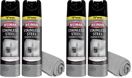 Weiman Stainless Steel Cleaner & Polish Streak-Free Shine - For Refrigerators, Oven, Dishwasher, Stove - 4 Pack Aerosol Spray with Microfiber Cloth Included - size: 34 Ounce (Pack of 2)