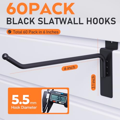 INCLY 60 Pack Slatwall Hooks, 6 Inch Slat Wall Hanging Hook and Hanger - size: 6 Inch