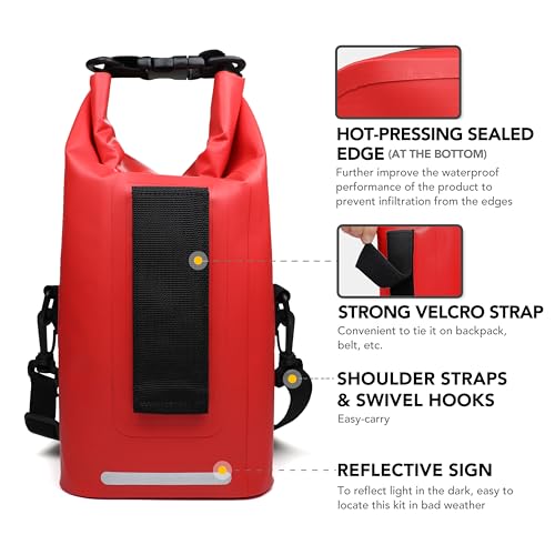 250 PCS IPX6-Waterproof First Aid Kit, Roll Top Reflective Boat Safety Bag