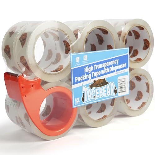 TAPEBEAR Super Clear Packing Tape with Dispenser 1.88" x 55Yards, 2.7mil