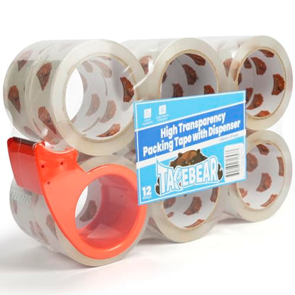 TAPEBEAR Super Clear Packing Tape with Dispenser 1.88" x 55Yards, 2.7mil