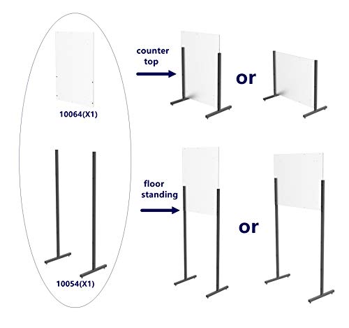 Acrlic Plexiglass Shield Sneeze Guard Floor Stand Landscape (32" Wide) or Portrait (24" Wide) Tabletop (25" Tall) or Floor Standing (69" Tall) 10064+10054-NF Flexible Installation One Arylic Panel