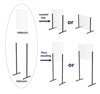 Acrlic Plexiglass Shield Sneeze Guard Floor Stand Landscape (32" Wide) or Portrait (24" Wide) Tabletop (25" Tall) or Floor Standing (69" Tall) 10064+10054-NF Flexible Installation One Arylic Panel