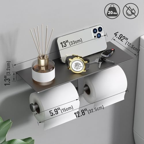 Danpoo Grey Toilet Paper Holder with Shelf, Double Roll Commercial Toilet Paper Dispenser - color: Grey