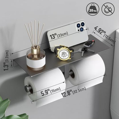 Danpoo Grey Toilet Paper Holder with Shelf, Double Roll Commercial Toilet Paper Dispenser - color: Grey