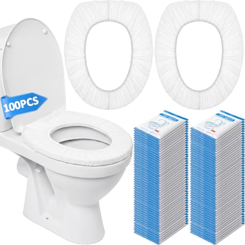 Dunzoom 100 Pack Disposable Toilet Seat Covers, Flushable Non Woven Fabric Travel Toilet Seat Covers for Outing Hotel Hospital Camping Public Restroom