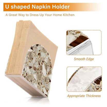 Brown Marble Print Napkin Holder for Table Acrylic Tissue Dispenser - color: Beige and brown marble print
