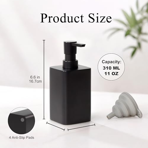 YMXYJM 2 pcs Hand Soap Dispenser Set - 11oz Refillable Resin Liquid Soap Dispensers with Rustproof Pump, Lotion Dispenser Includes Silicone Funnel for Bathroom Countertop or Kitchen, Black - color: Black