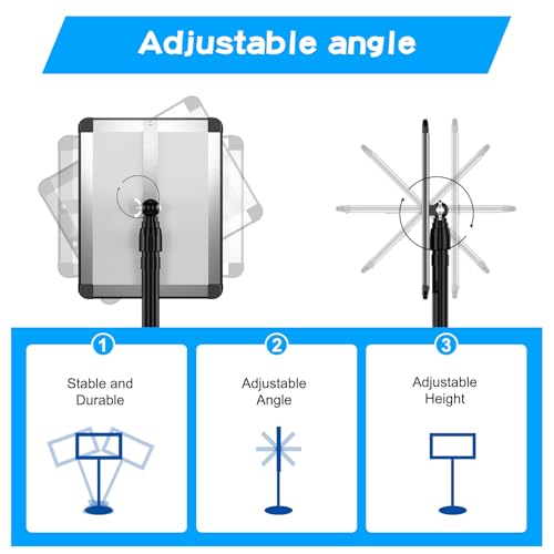 EHWINE 2 Pack Sign Holder Stand 8.5x11 Inch, Adjustable Floor Standing Sign Holder, Signage Stand with Snap-Open Frame Display and Chalkboard Insert for Charity Events, School Exhibitions, Retail Displays