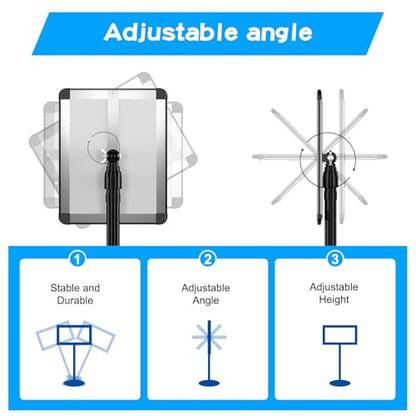 EHWINE 2 Pack Sign Holder Stand 8.5x11 Inch, Adjustable Floor Standing Sign Holder, Signage Stand with Snap-Open Frame Display and Chalkboard Insert for Charity Events, School Exhibitions, Retail Displays