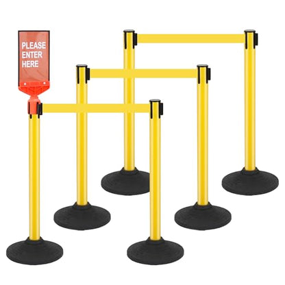 STARSIGNS 6 Pack Crowd Control Barriers - Weighted Base Stanchions with 10 Feet Retractable Belts Yellow Stanchion Posts Set for Retail, Banks, Public Spaces - color: Yellow- 6 Packs
