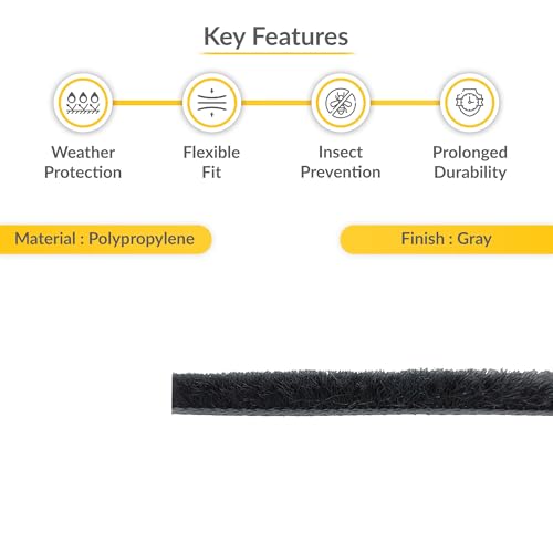 Brixwell High Density Window Pile - 100' Roll, 0.200" Pile Height, Gray, High-Density Weather Stripping for Doors & Windows, Door Seal Strip, Window Weather Seal, Weatherproof Tape - style: 0.200" (5.1mm)