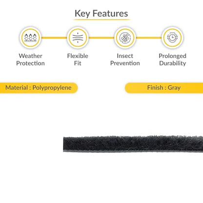 Brixwell High Density Window Pile - 100' Roll, 0.200" Pile Height, Gray, High-Density Weather Stripping for Doors & Windows, Door Seal Strip, Window Weather Seal, Weatherproof Tape - style: 0.200" (5.1mm)