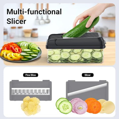 15-in-1 Vegetable Chopper with 10 Blades, Food Veggie Cutter, Gray - color: Gray, size: 10 Blades