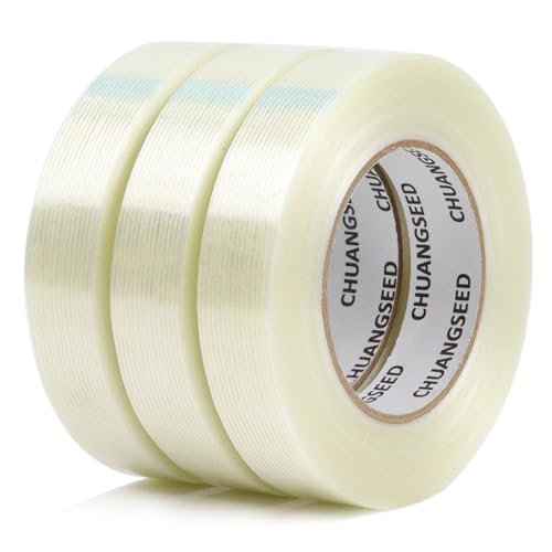 CHUANGSEED 3Pack Mono Filament Strapping Tape 6.2mil x 1Inch x 60yds Commodity Grade Heavy Duty Transparent Reinforced Fiberglass Tape - size: Mono 1" x 60y 3-Pack