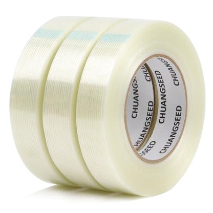 CHUANGSEED 3Pack Mono Filament Strapping Tape 6.2mil x 1Inch x 60yds Commodity Grade Heavy Duty Transparent Reinforced Fiberglass Tape - size: Mono 1" x 60y 3-Pack