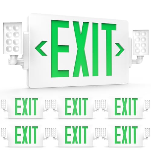 Sunco 6 Pack Green Exit Signs with LED Emergency Lights & Backup Battery - size: 6 Pack