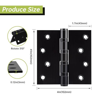 3 Pack Black Door Hinges 4 x 4 Inches, Heavy Duty Stainless Steel Ball Bearing Hinges with Screws, Square Corner, Smooth and Quiet - size: 4x4inch - 3 Pack