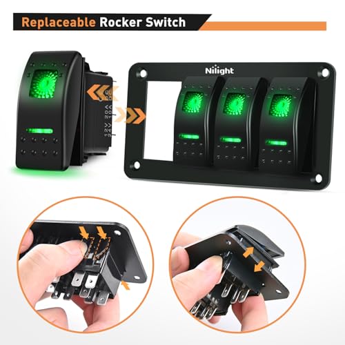 Nilight 4 Gang Rocker Switch Panel SPST On Off Toggle Laser Pattern Green - color: Green, size: 4 Gang