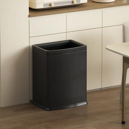 4.7 Gallon/18L Black Trash Can,Commercial Metal Trash Bin, Large Capacity Garbage Can, Business Waste Basket, for Desk, Office,Kitchen, Hotel, Home(18L Black) - color: 18L Black